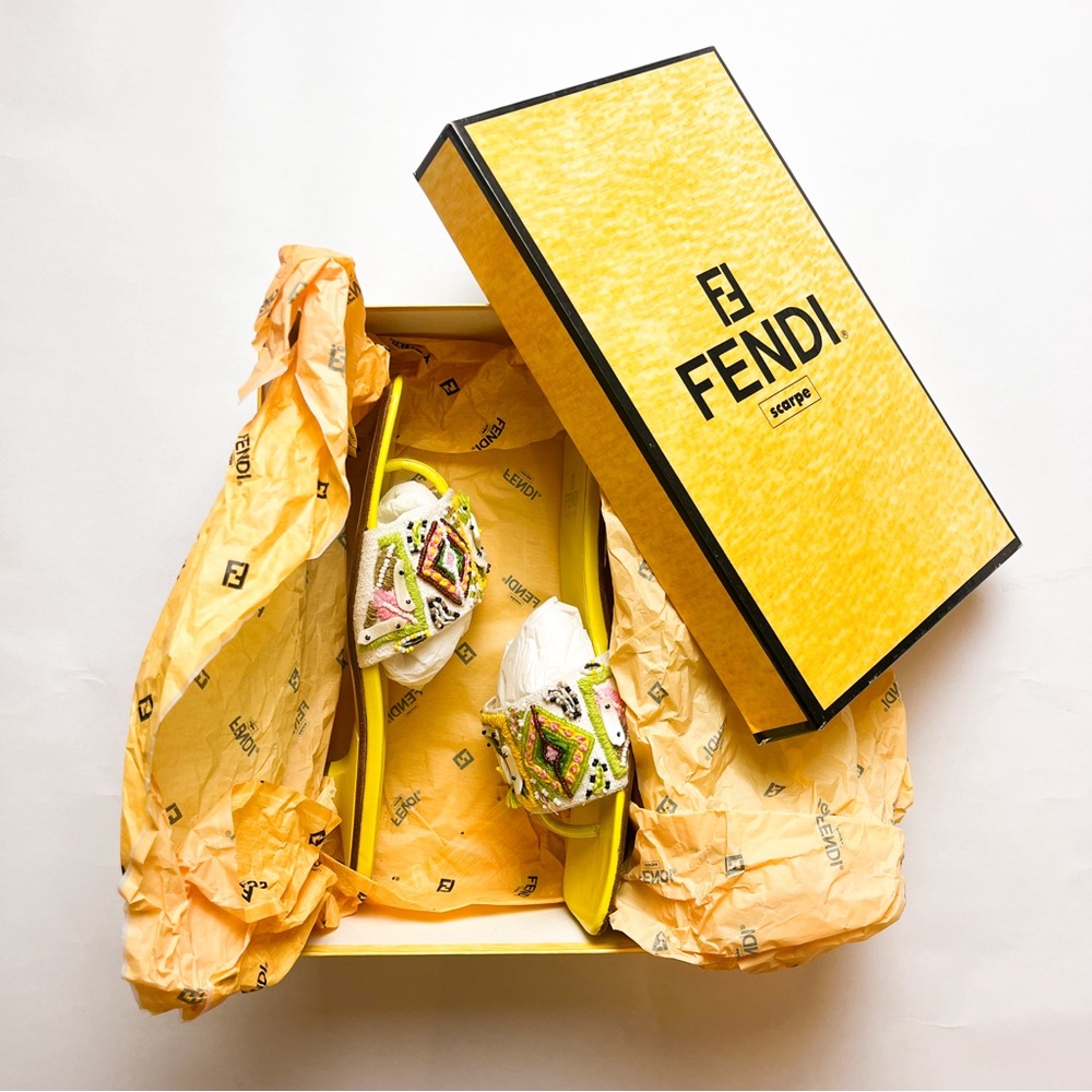 Fendi Yellow Embellished Beaded Mules Sandals 36